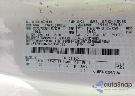 2024 Ford F-350 Xlt из США, поврежденный, VIN 1FTRF3BN3REF44685